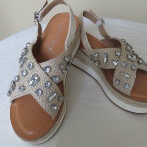 Copper Key Jeweled platform espadrille wedge sandals